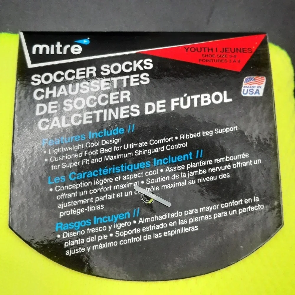 Mitre Junior Soccer Gear Set‎ Socks, Shinguards Supports Neon Colors